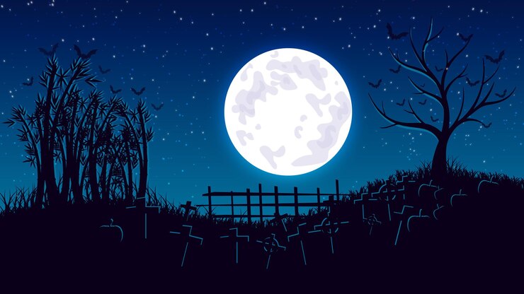 Vector halloween night landscape moon night bamboo forest