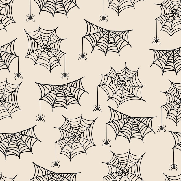 halloween seamless pattern. hand-drawn vector illustration with spider web and spider