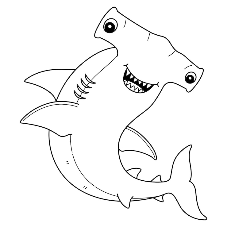 Vector hammerhead shark isolated coloring page for kids