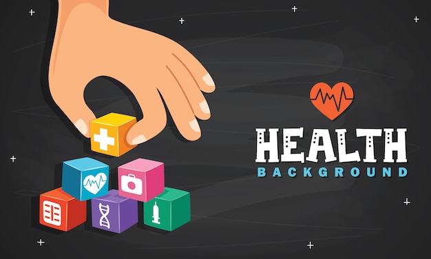 hand arranging wood block stacking with icon