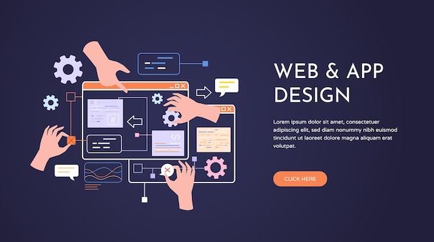 Hand creating prototype Web development ui ux design agency landing page programming team creating website or mobile app usability redesign coding content illustration