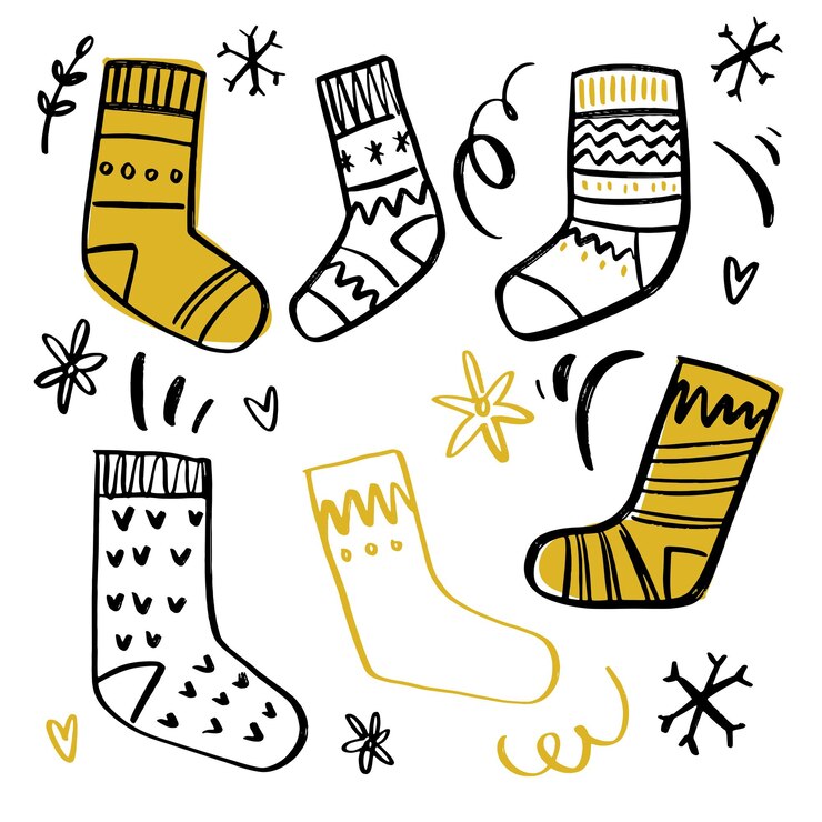 Hand draw set christmas sock