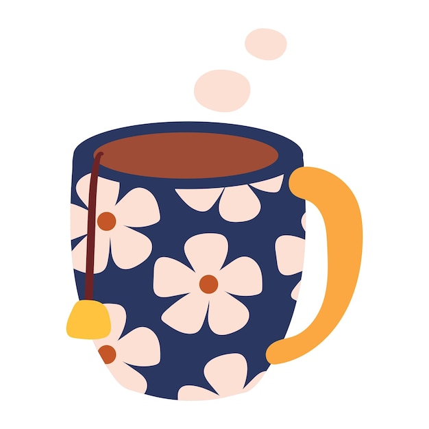 hand drawing cartoon cup or mug with flower drawing cute cup design for icon sticker