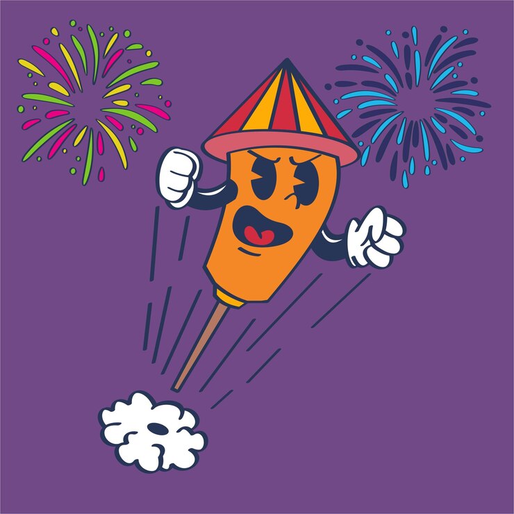 Vector hand drawing firework blast in to the sky with storng expression