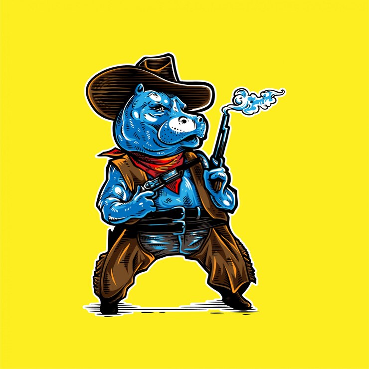 Vector hand drawing hippo cowboy logo mascot