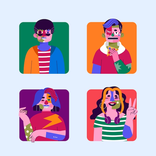Hand drawn abstract avatars collection illustration