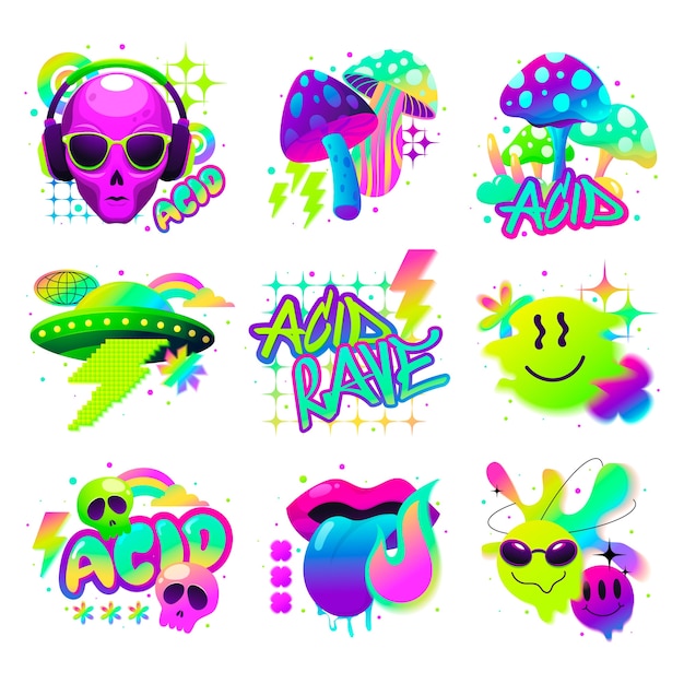 Hand drawn acid style set