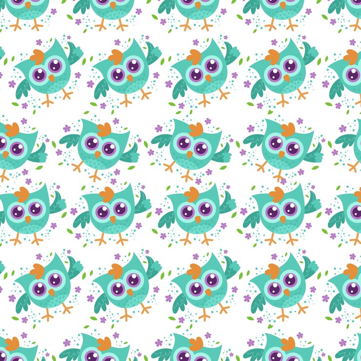 Hand drawn adorable owl cartoon seamless pattern
