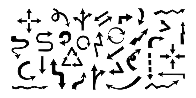 Hand drawn arrows Set simple arrows isolated on white background Arrow mark icons