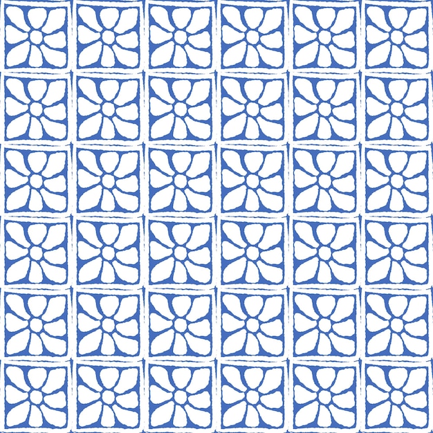 Hand Drawn Blue Flower Grid Design