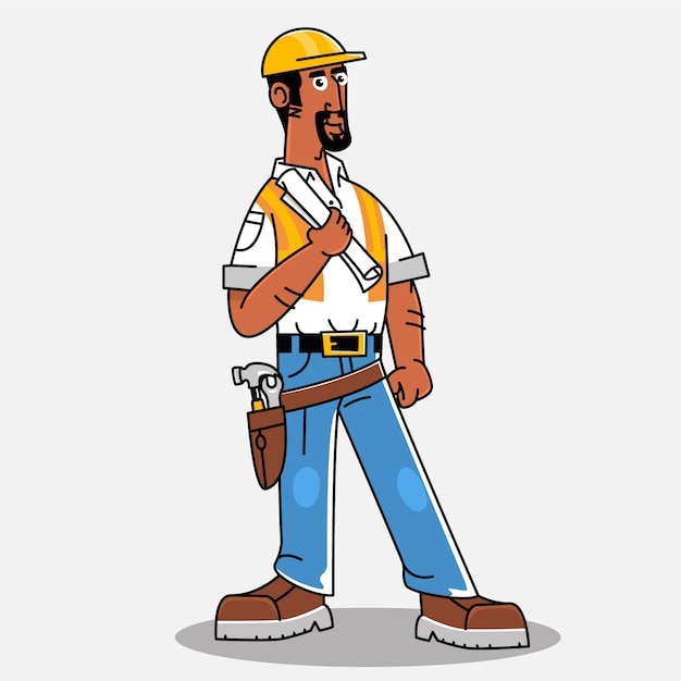 Hand drawn cartoon construction worker illustration