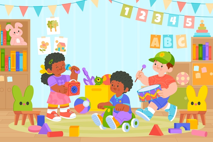 Vector hand drawn cartoon kindergarten illustration