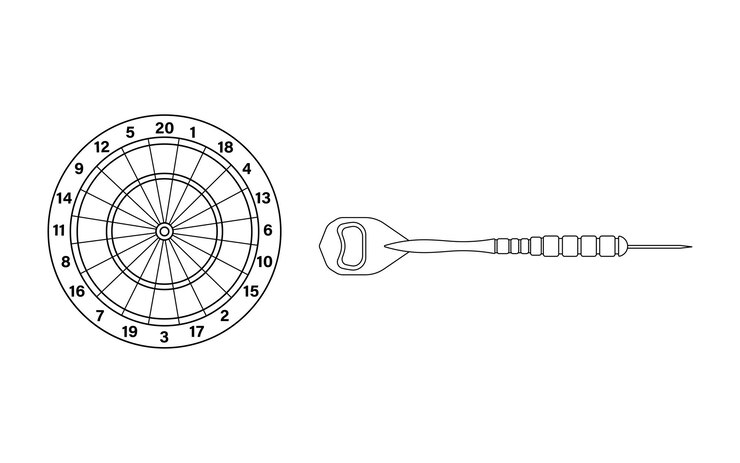 Vector hand drawn cartoon vector illustration dart board and arrow sport icon isolated on white background