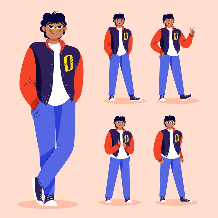 Vector hand drawn character poses illustration