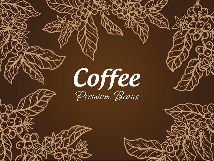 Hand Drawn Coffee Shop Beans Cup with Branch Background illustration