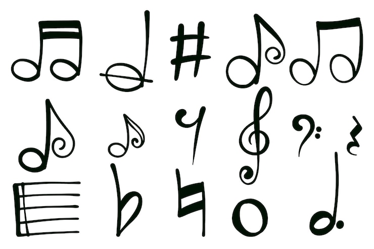 Vector hand drawn collection of musical notes sketchy silhouettes of musical notes