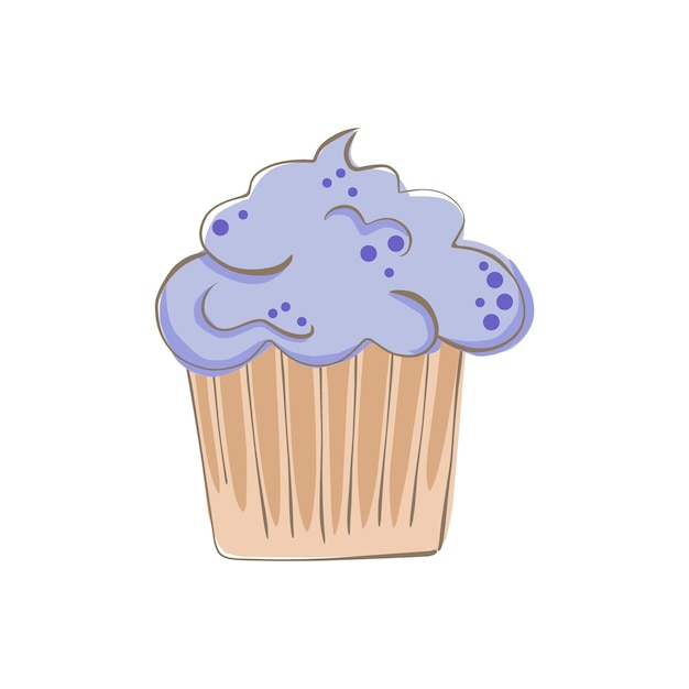 hand drawn cupcake with cream and topping simple cartoon food illustration of cake
