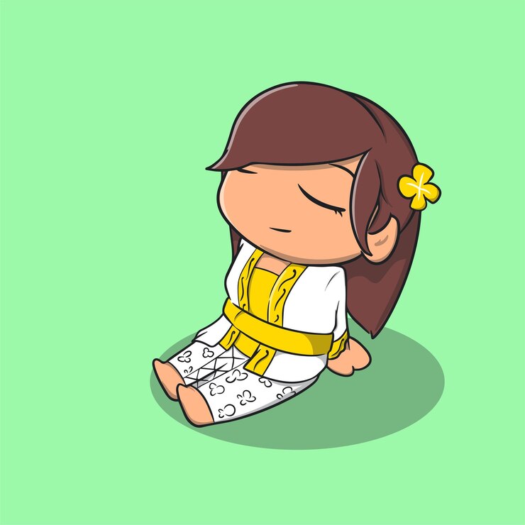 Vector hand drawn cute illustration balinese girl relaxing