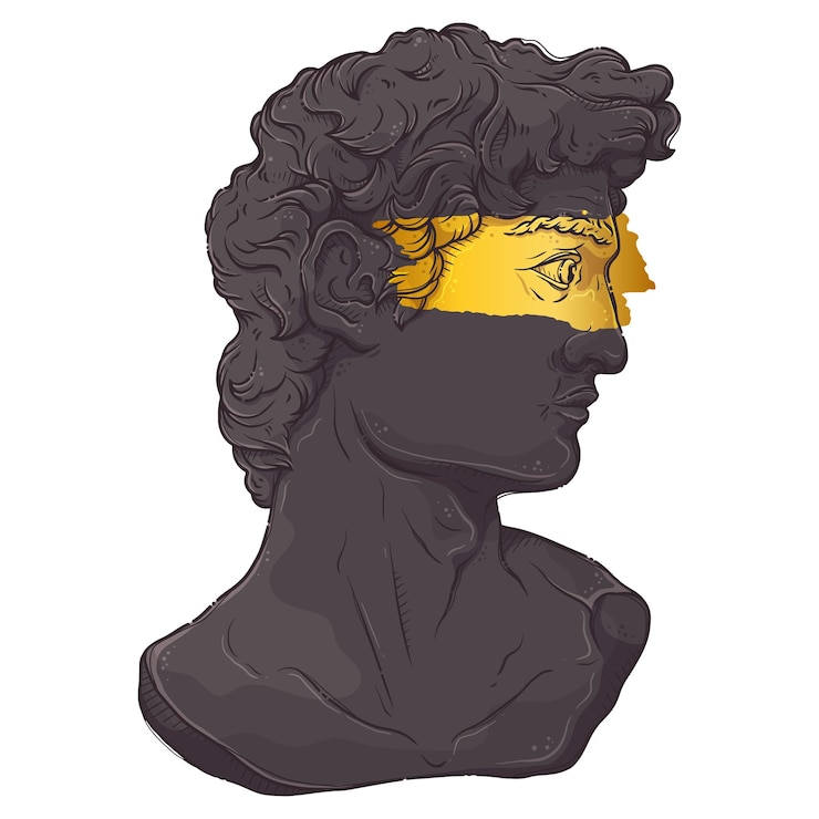 Vector hand drawn david bust vector marble statue