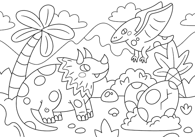 Hand drawn dino coloring page illustration