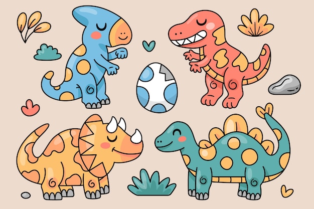 Hand drawn dino illustration collection