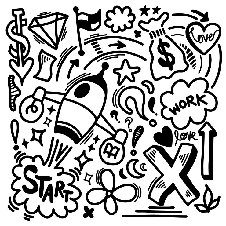 Hand drawn doodle business icons Vector illustration