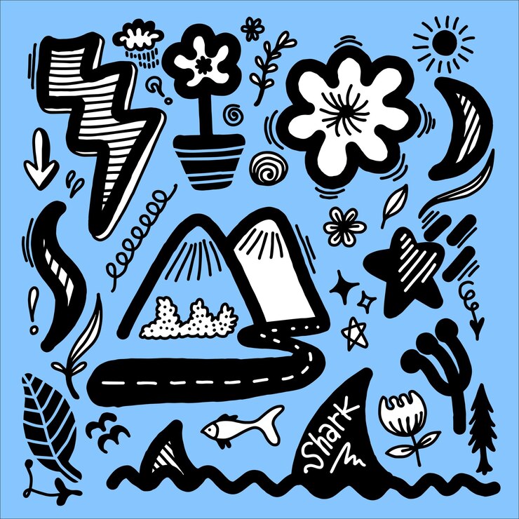 Hand drawn doodle design elements cloud Arrow heart leaves star and other