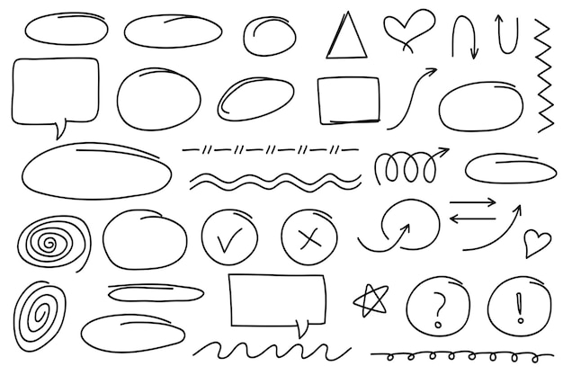 Hand drawn doodle style collection Hand drawn strokes line shapes
