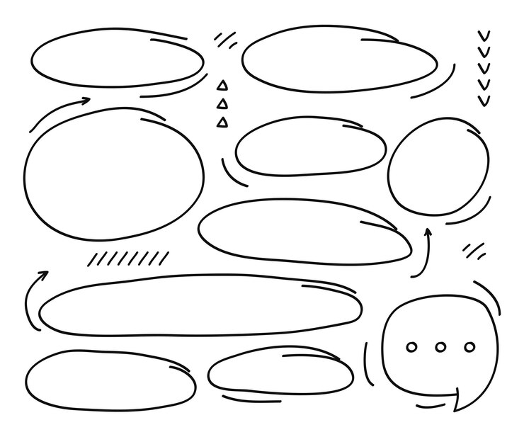 Hand drawn doodle style collection of arrows bubble chat star and circles collection