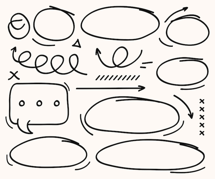 Hand drawn doodle style collection of arrows bubble chatspring and circles collection