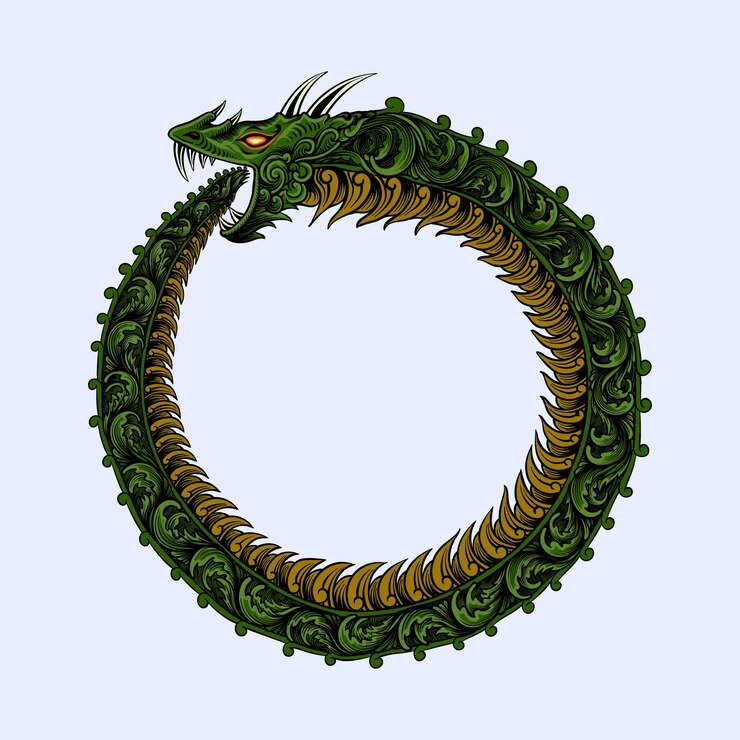 Vector hand drawn dragon circle engraving style ornament