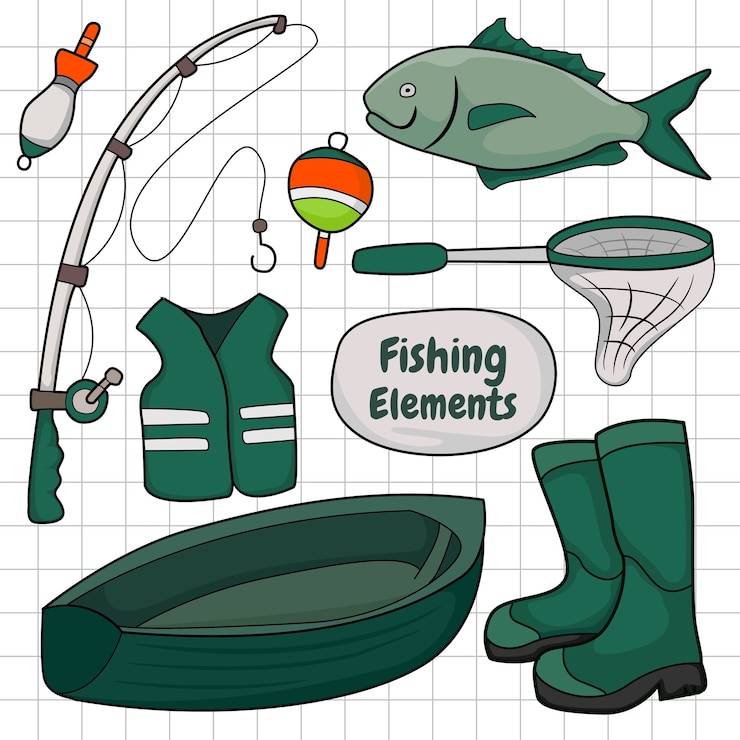 Vector hand drawn fishing elements doodle coloring