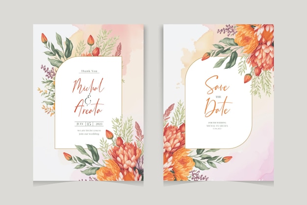 Hand drawn floral wedding instagram invitation card setcutlery set