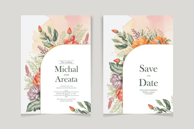 Hand drawn floral wedding instagram invitation card setcutlery set