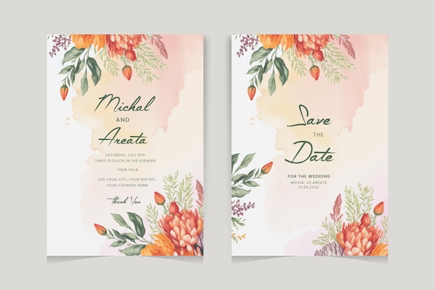 Hand drawn floral wedding instagram invitation card setcutlery set