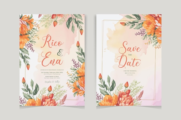 Hand drawn floral wedding instagram invitation card setcutlery set