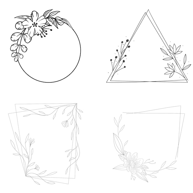 Hand drawn floral wreath Floral wreath with leaves for wedding invitation