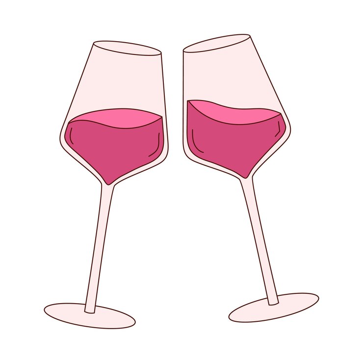 Hand drawn glasses of wine for Valentine day Design elements for posters greeting cards banners and invitations