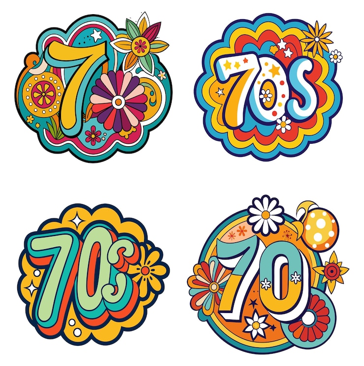 Vector hand drawn groovy sticker set