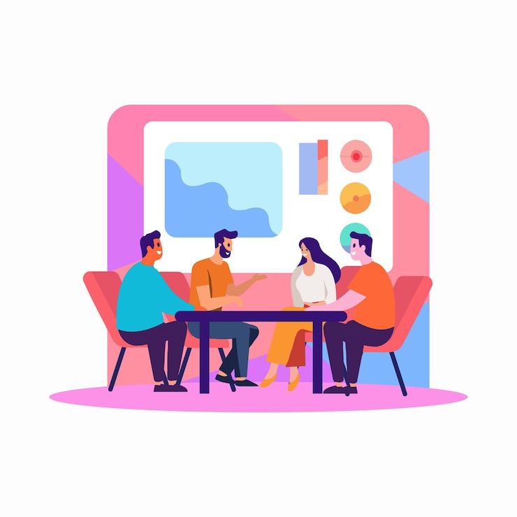 Vector hand drawn group of business people meeting in flat style