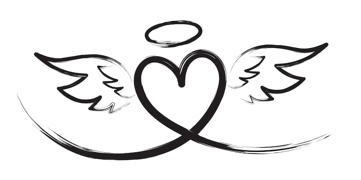 Vector hand drawn heart with wings on white background