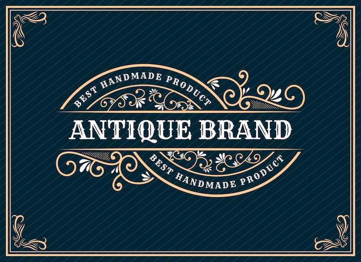 Vector hand drawn heritage luxury vintage retro logo design with decorative frame for text and font showcase premium 