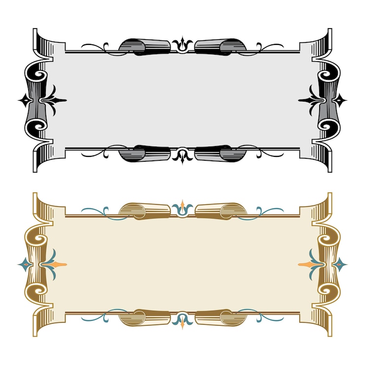 Vector hand drawn horizontal banners set with retro style ribbons decoration elements isolated vector illustration
