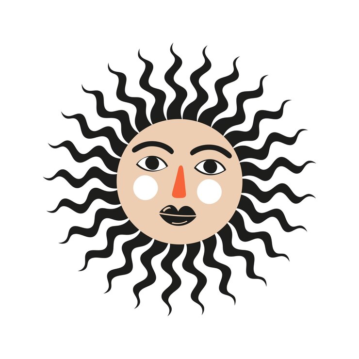 Vector hand drawn illustration of a sun with a face. vector illustration isolated on white background