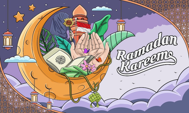 Vector hand drawn illustration of ramadan kareem greeting background