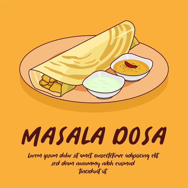 Vector hand drawn indian cuisine masala dosa illustration