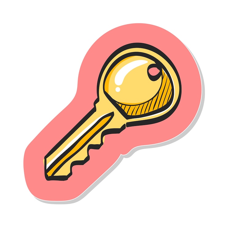 Vector hand drawn key icon in sticker style vector illustration