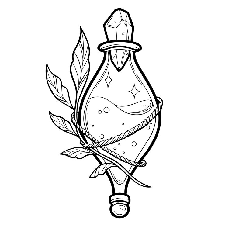 Vector hand drawn magic bottle vial of poison vector illustration isolated tattoo design magic symbol for your use