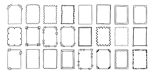 Hand drawn rectangle frame doodle vertical line style empty drawing textbox vector illustration