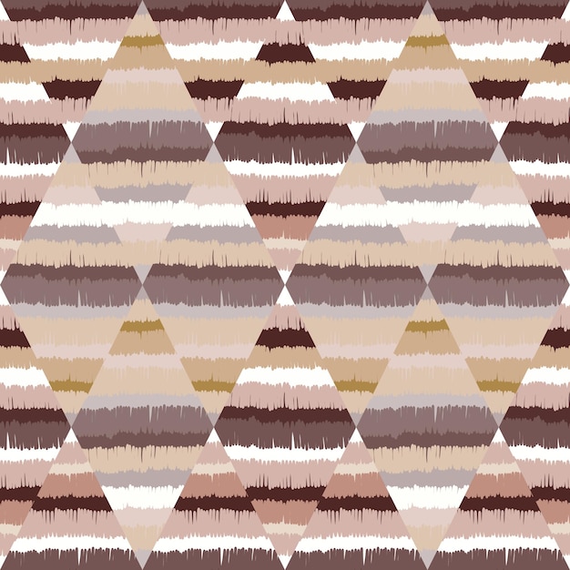 Hand drawn rhombus mosaic seamless pattern Abstract ikat wallpaper Vintage boho background Freehand stripes backdrop